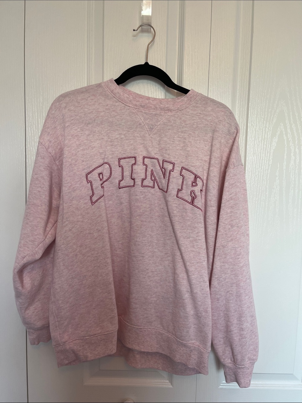 PINK Victoria's Secret Light Pink Crewneck Sweatshirt with Embroidered Logo